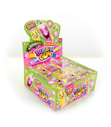 Tubitos Chicle Color Bubble Gum + Pica JOHNYBEE 18 Cajitas