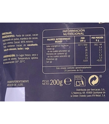 Mini Chocolate Negro 85% IFAELIGES 200 Gramos