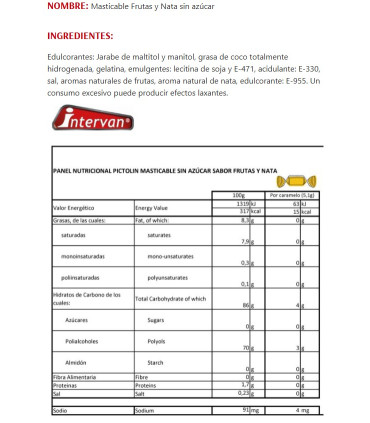 Pictolín Soft Frutas y Nata Masticable Sin azúcar 1 Kg