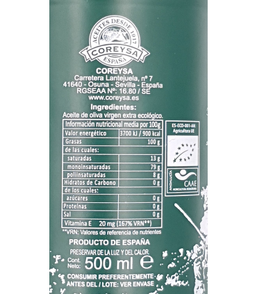 Aceite de Oliva  Virgen Extra Ecológico CORTIJO DE GOBANTES 500 ml