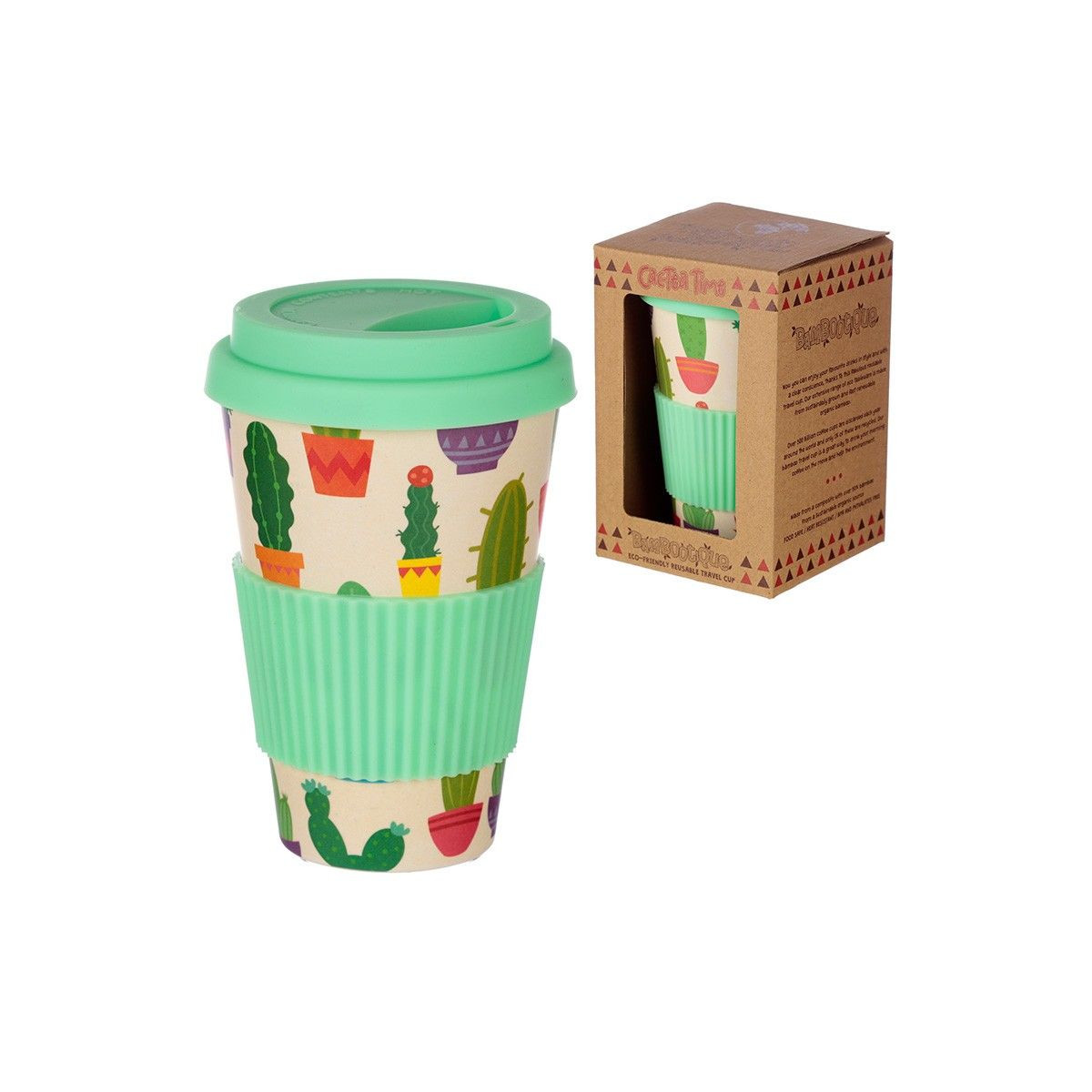 Vaso con Tapa de Bambú CACTUS 400 ML