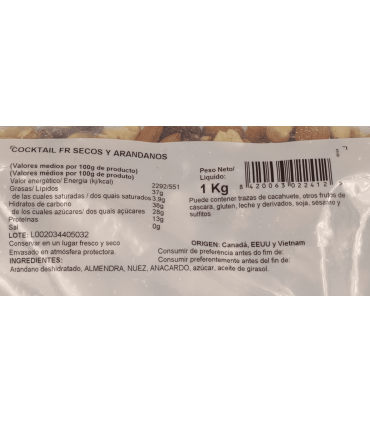 Cocktail Frutos Secos y Arándanos 1 Kg