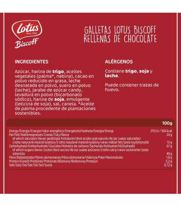 Galleta Biscoff Sandwich Chocolate LOTUS 9 Paquetes